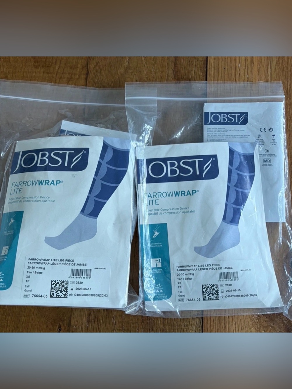 JOBST Farrow Wrap Lite Leg Piece 20-30mmHg Tan XS Tall 76654-05 1 wrap 2 socks